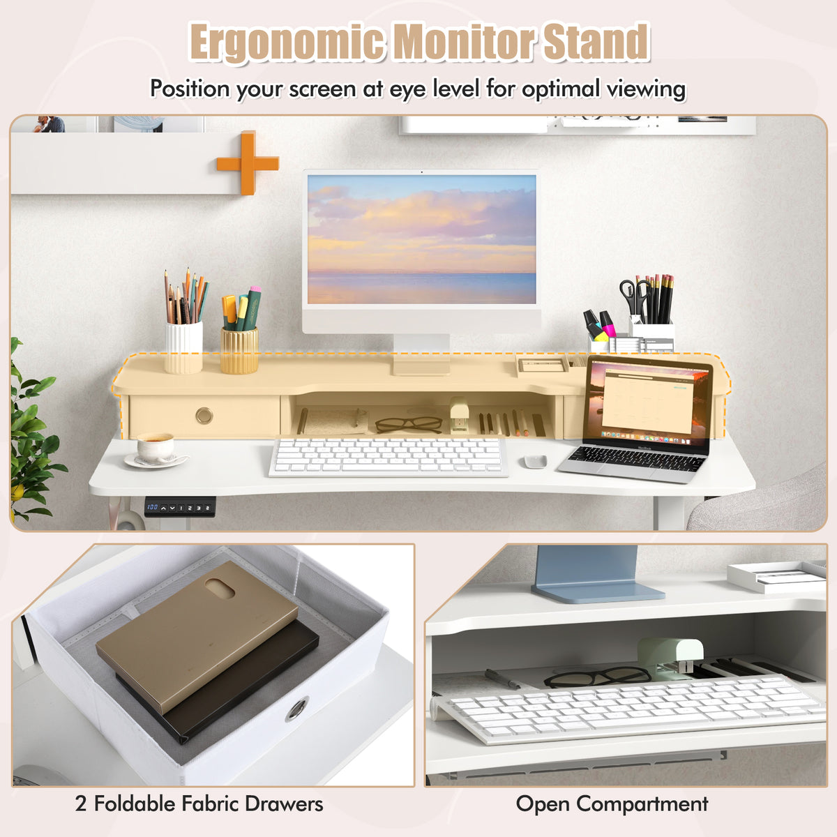 48 Inch x 24 Height Adjustable Electric Standing Desk with 2 Drawers