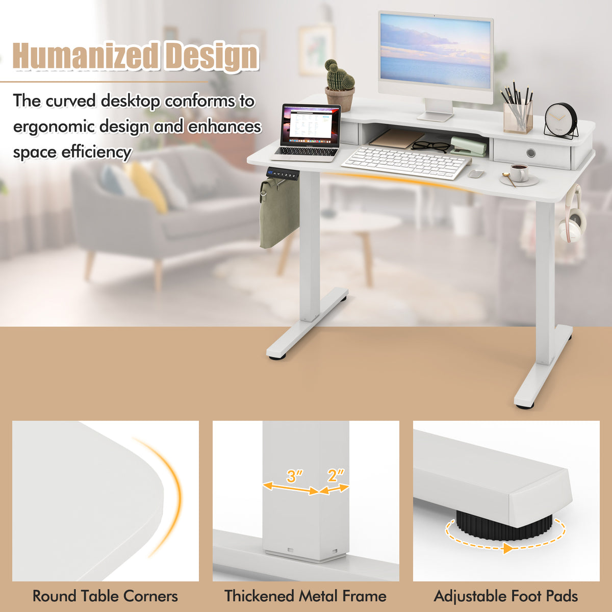 48 Inch x 24 Height Adjustable Electric Standing Desk with 2 Drawers