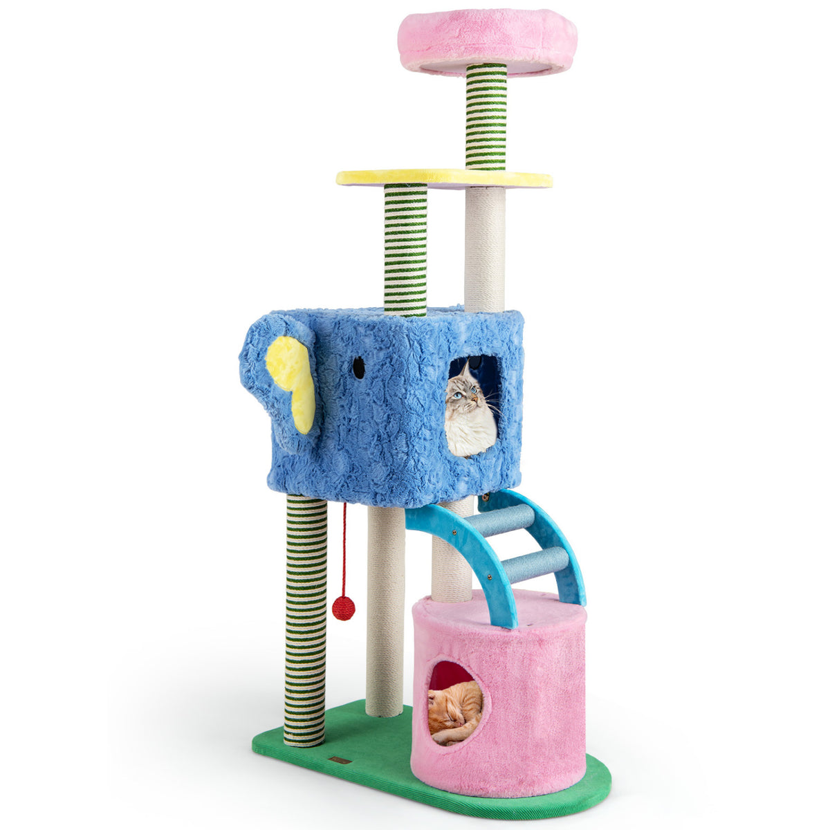Blue Elephant Themed Cat Tree with Multi-Level Condos & Scratching Posts