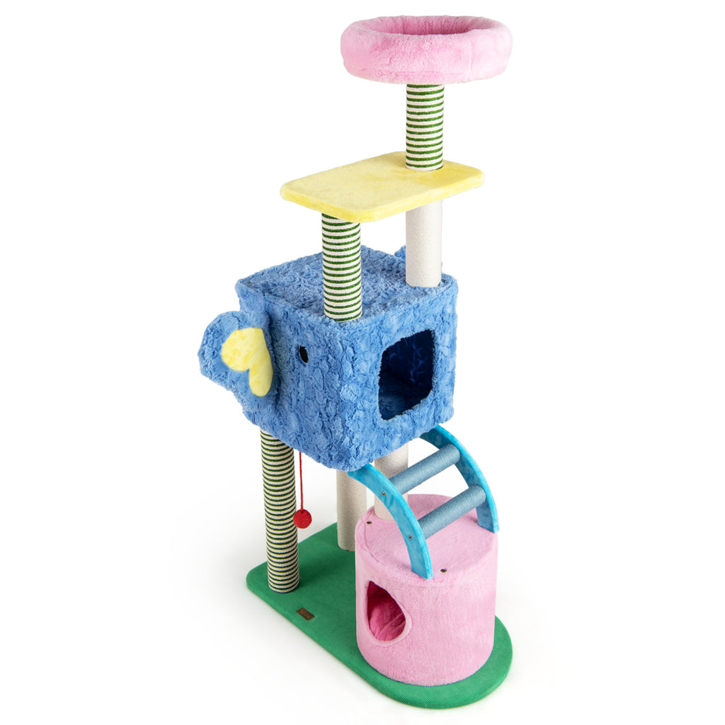 Blue Elephant Themed Cat Tree with Multi-Level Condos & Scratching Posts
