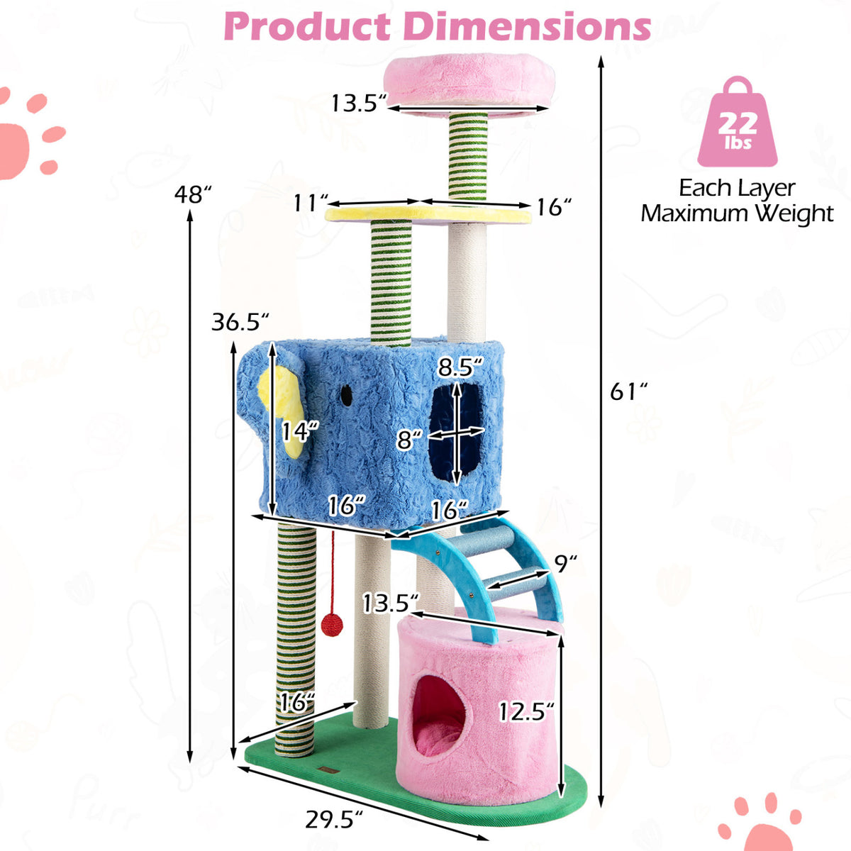 Blue Elephant Themed Cat Tree with Multi-Level Condos & Scratching Posts