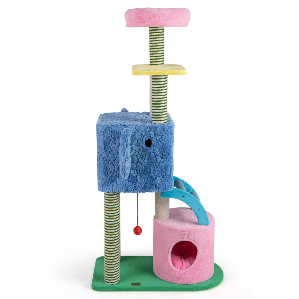 Blue Elephant Themed Cat Tree with Multi-Level Condos & Scratching Posts