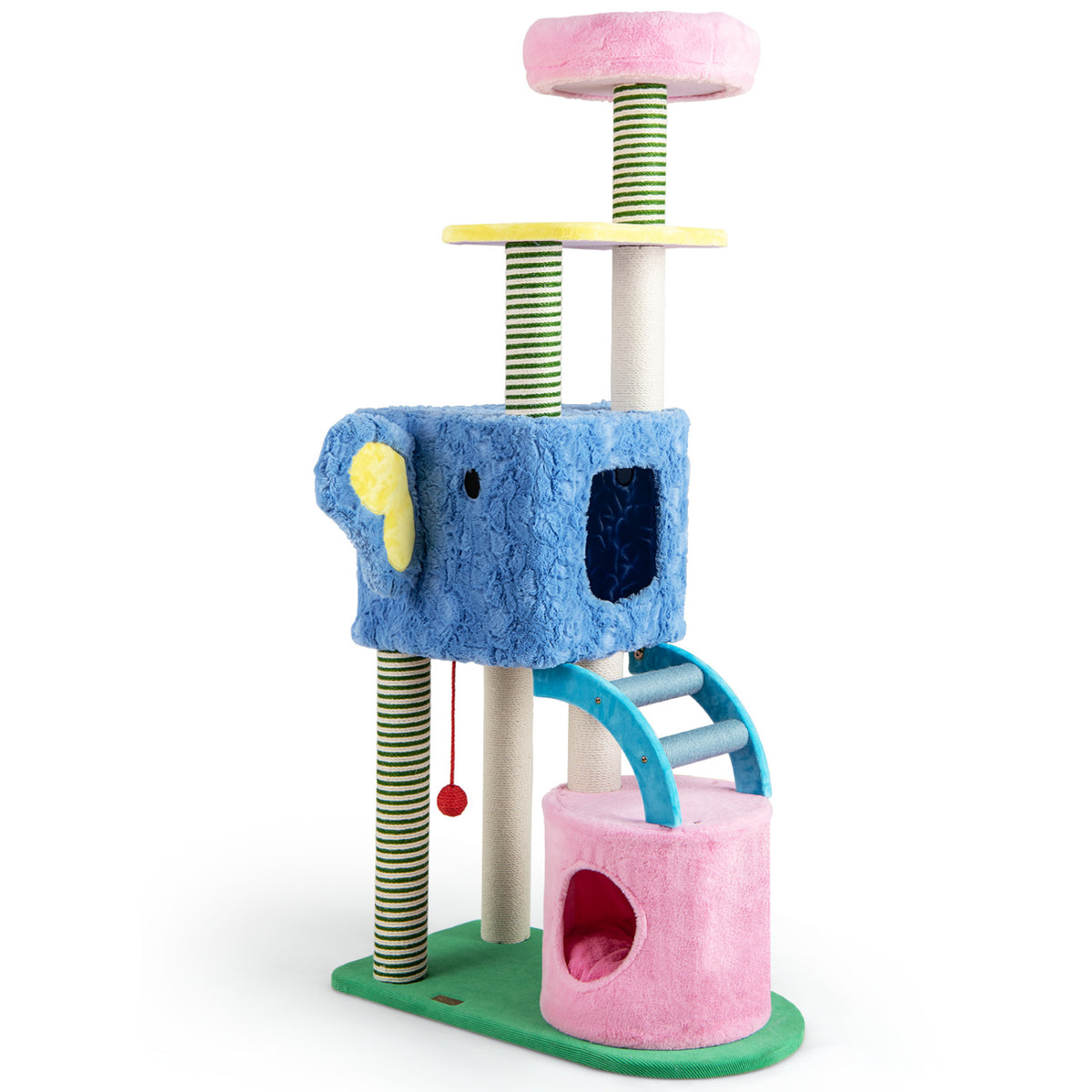 Blue Elephant Themed Cat Tree with Multi-Level Condos & Scratching Posts
