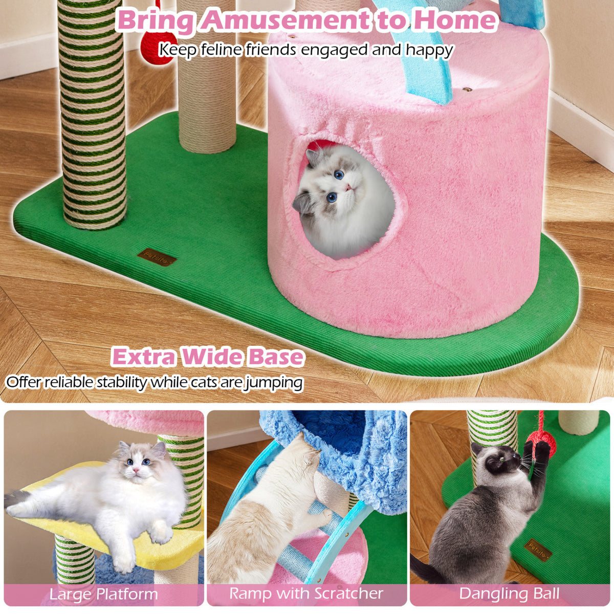 Blue Elephant Themed Cat Tree with Multi-Level Condos & Scratching Posts