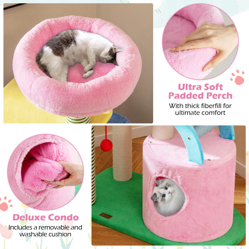 Blue Elephant Themed Cat Tree with Multi-Level Condos & Scratching Posts