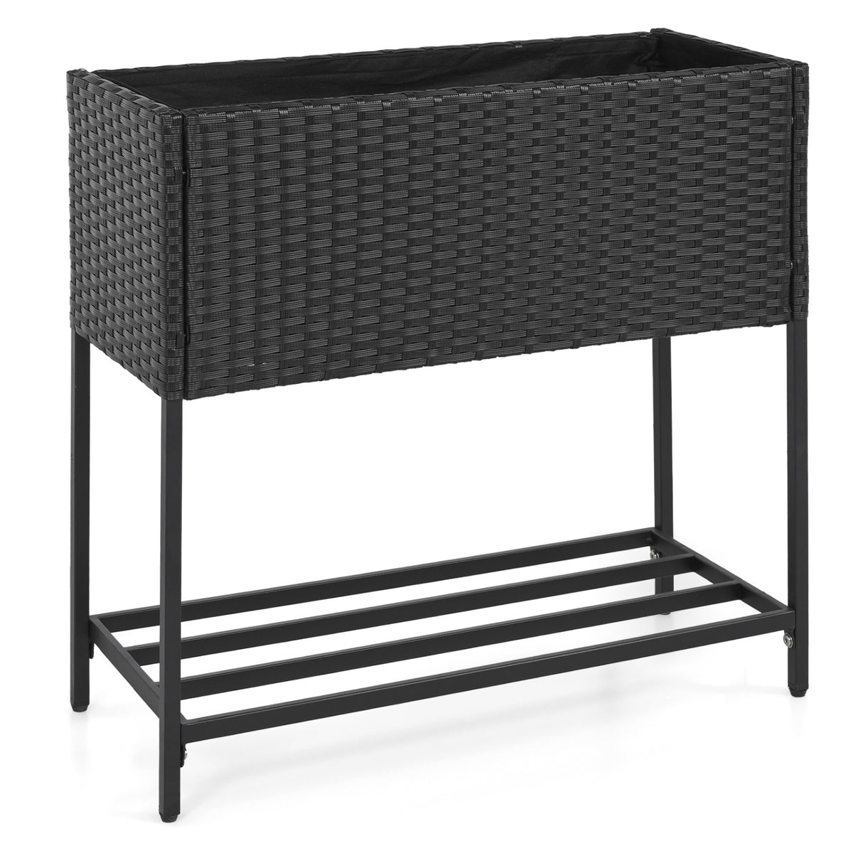 Elevated Garden Planter with Rattan Finish Bottom Shelf