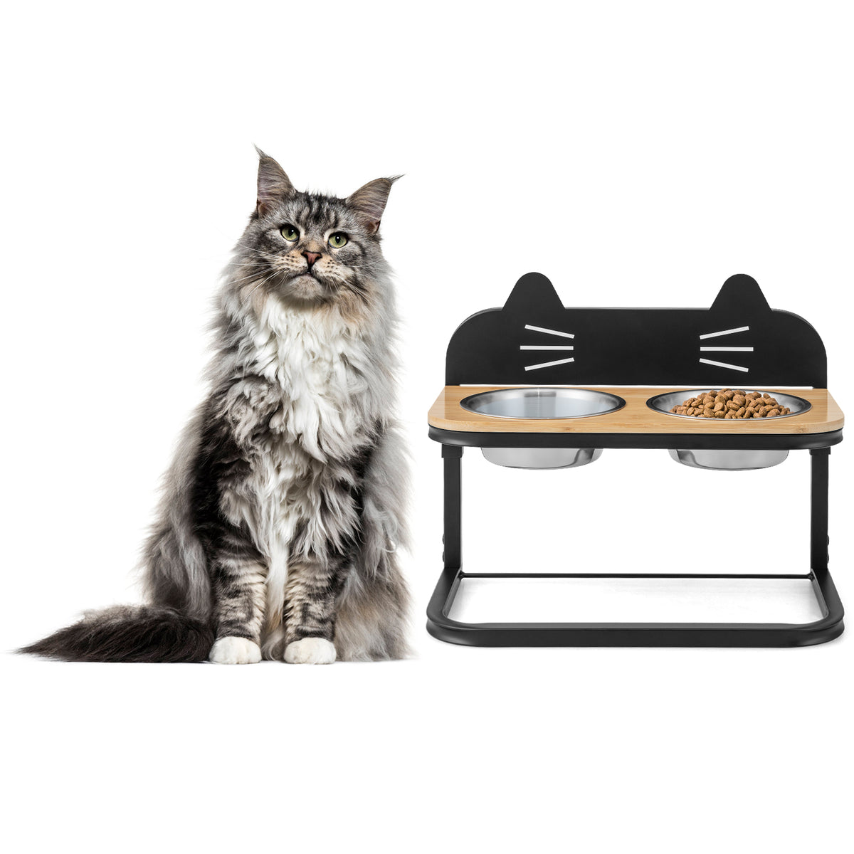 Adjustable Elevated Pet Feeder with Stainless Steel Bowls for Cats & Small Medium Dogs