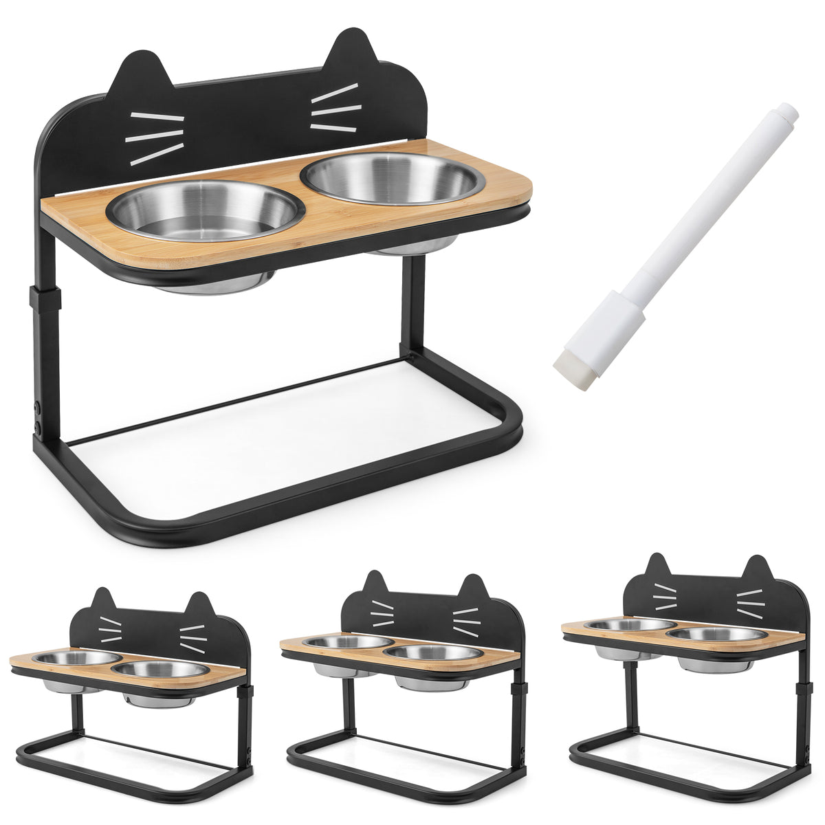 Adjustable Elevated Pet Feeder with Stainless Steel Bowls for Cats & Small Medium Dogs