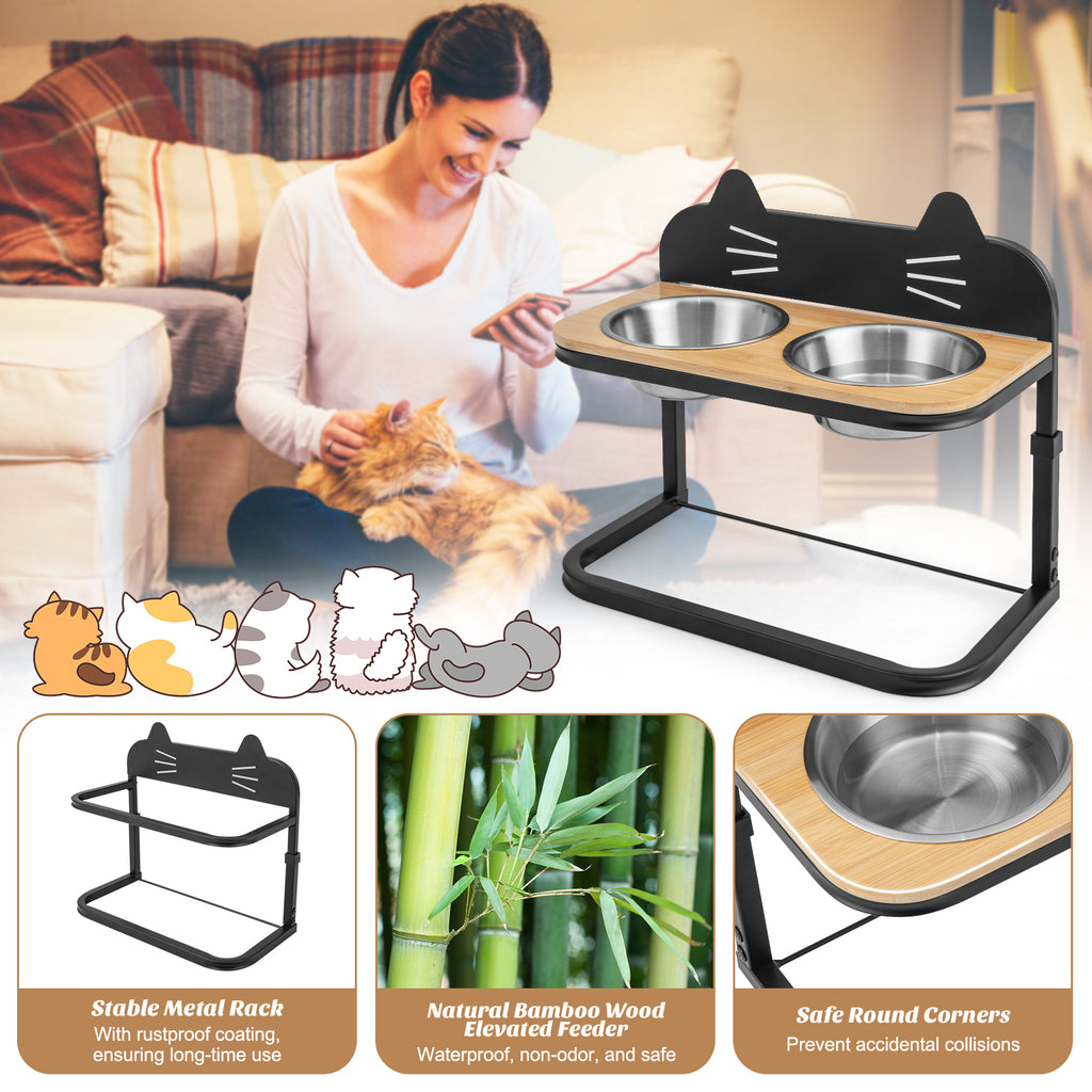 Adjustable Elevated Pet Feeder with Stainless Steel Bowls for Cats & Small Medium Dogs