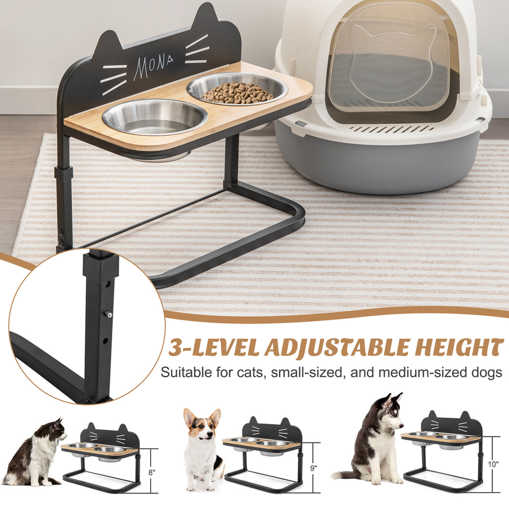 Adjustable Elevated Pet Feeder with Stainless Steel Bowls for Cats & Small Medium Dogs