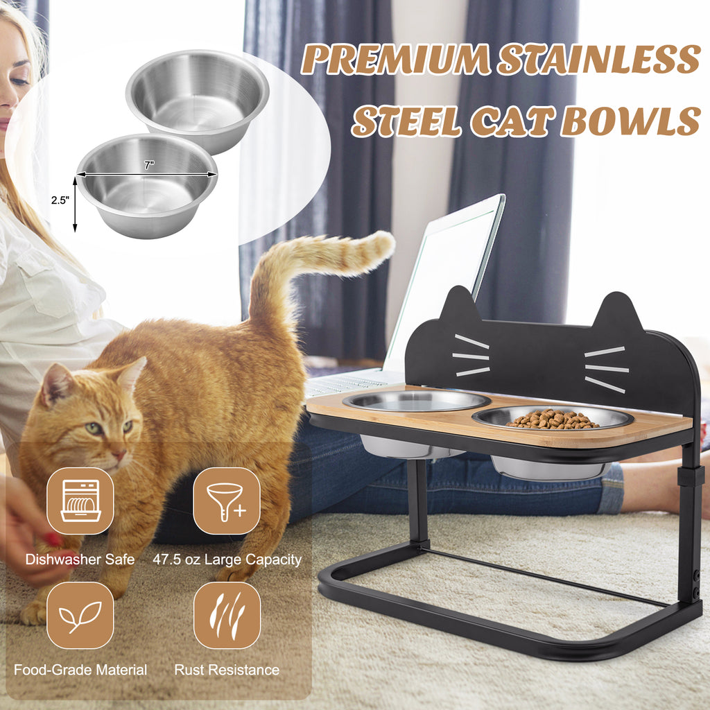 Adjustable Elevated Pet Feeder with Stainless Steel Bowls for Cats & Small Medium Dogs