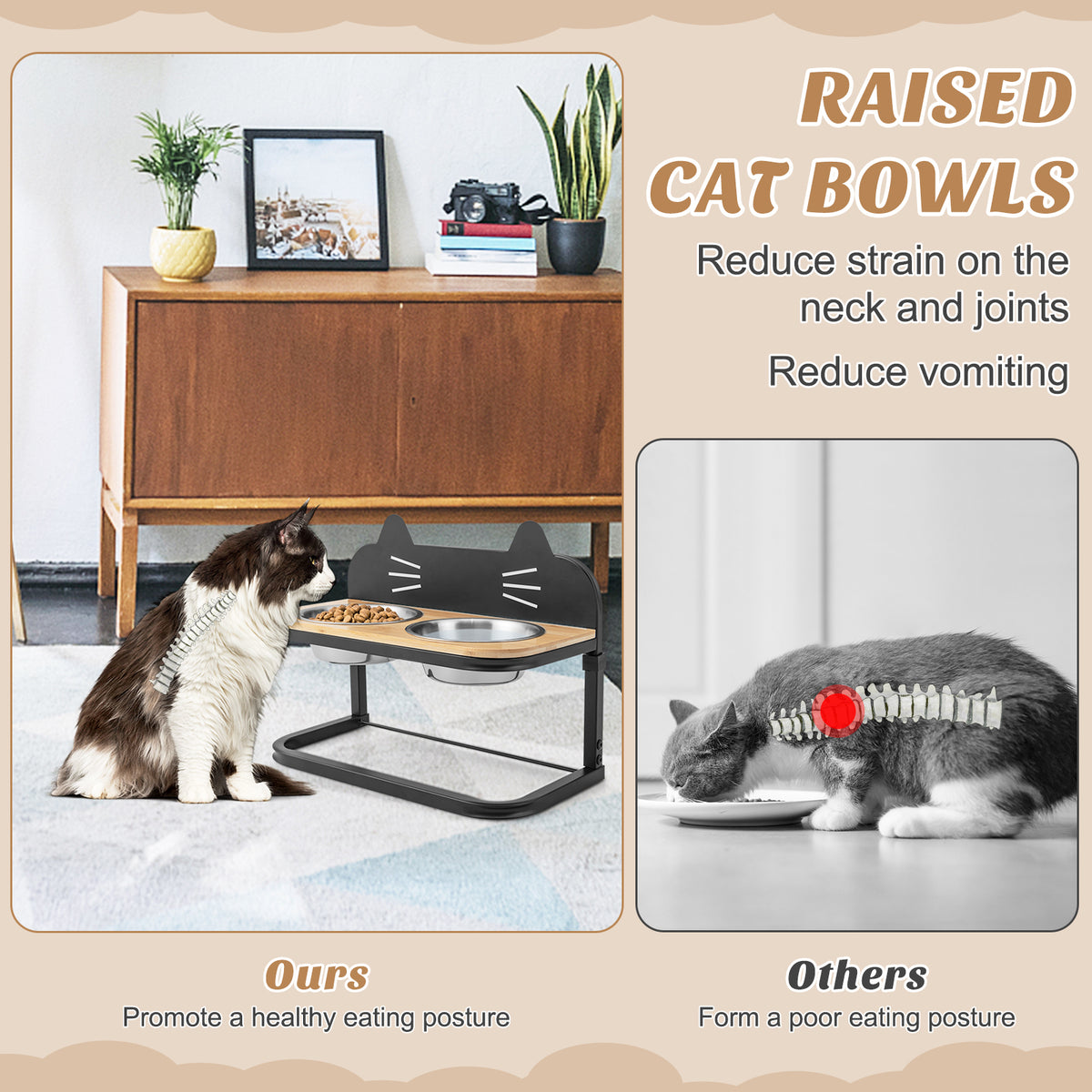 Adjustable Elevated Pet Feeder with Stainless Steel Bowls for Cats & Small Medium Dogs