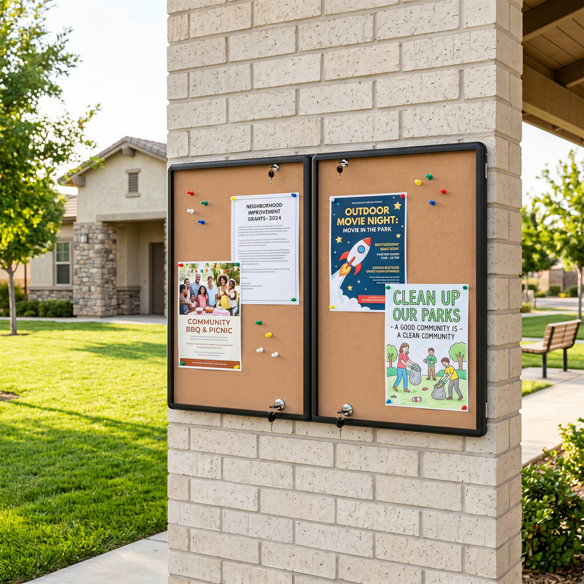 Enclosed Bulletin Board with Aluminum Frame and Felt Surface for