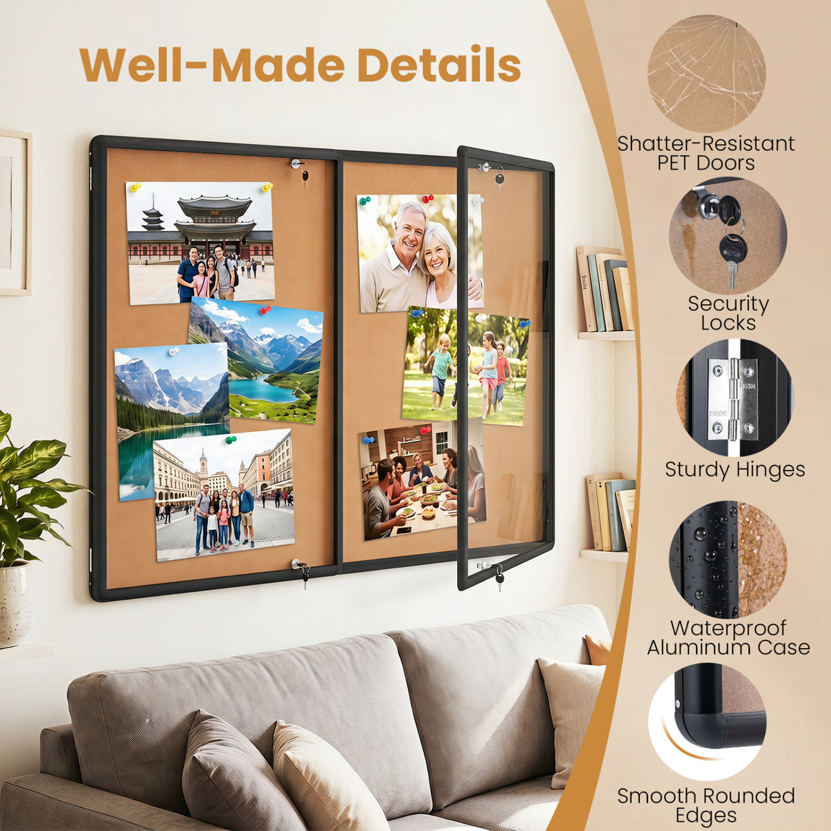 Enclosed Bulletin Board with Aluminum Frame and Felt Surface for