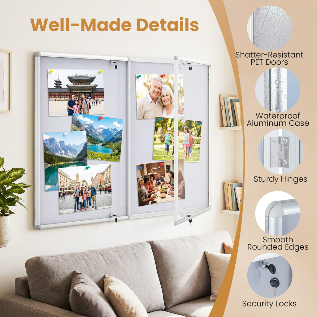 Enclosed Bulletin Board Lockable Cork Notice with Aluminum Frame