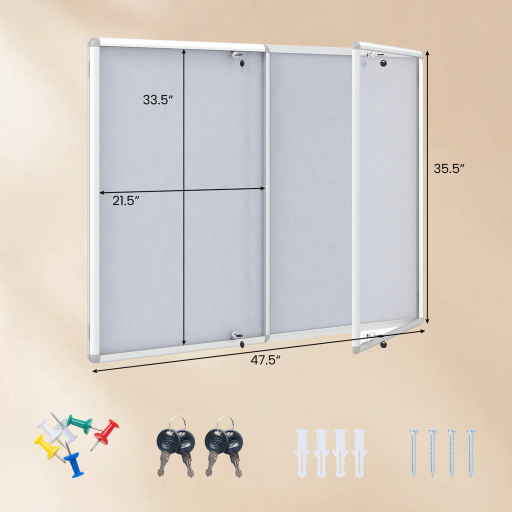 Enclosed Bulletin Board Lockable Cork Notice with Aluminum Frame
