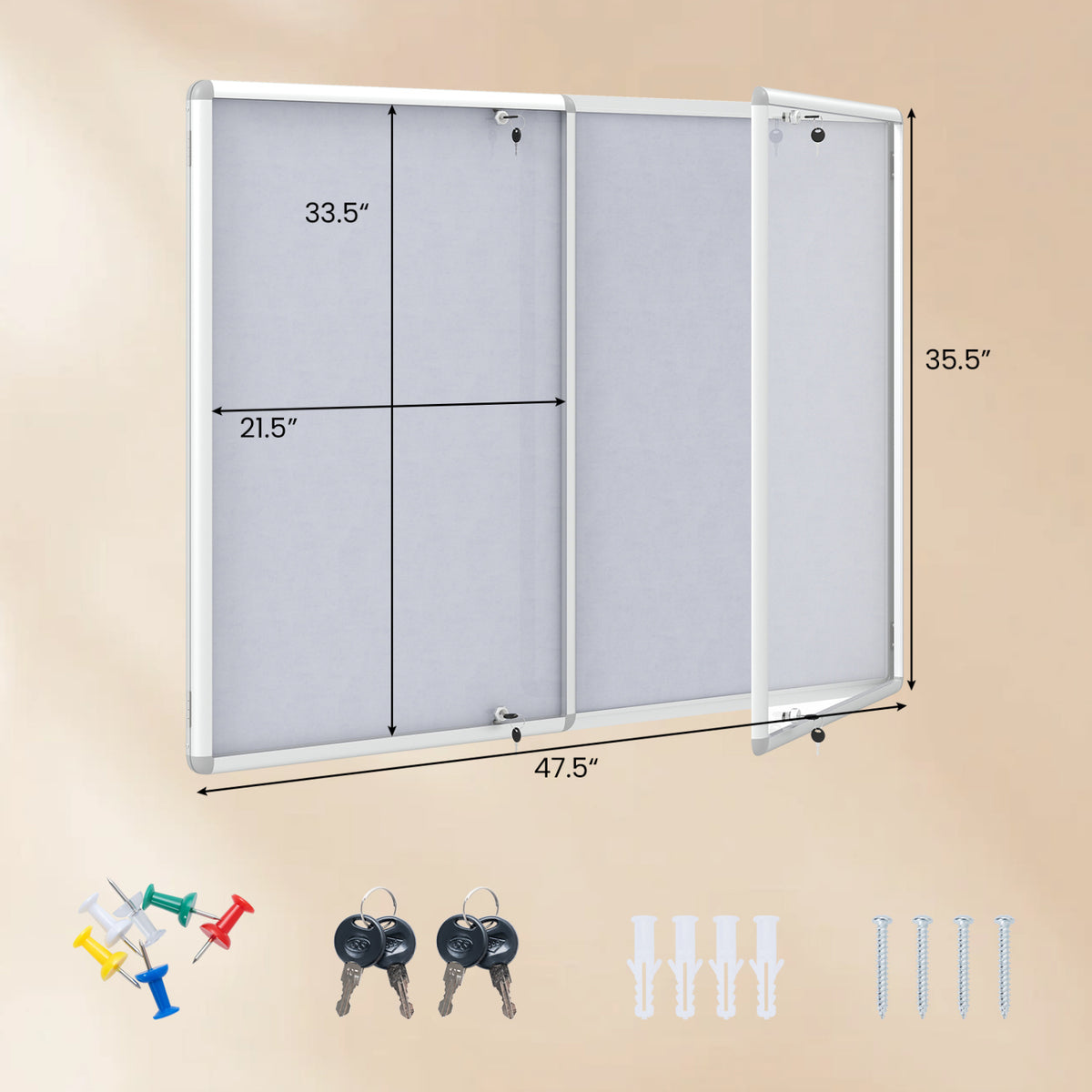 Enclosed Bulletin Board Lockable Cork Notice with Aluminum Frame