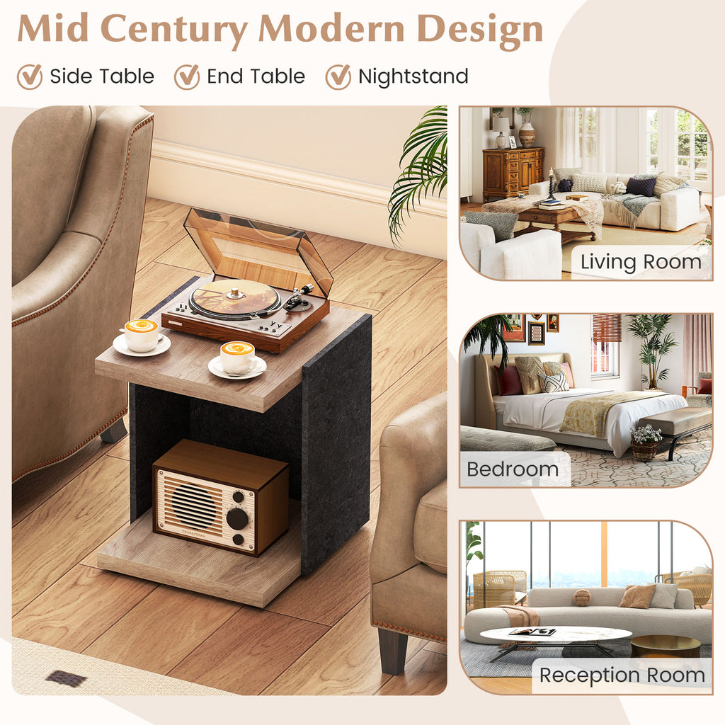 2-Tier Sofa Side Table with Storage Shelf - Oak