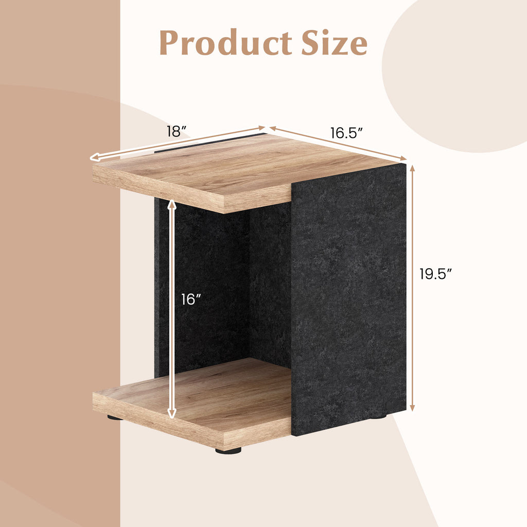 2-Tier Sofa Side Table with Storage Shelf - Oak