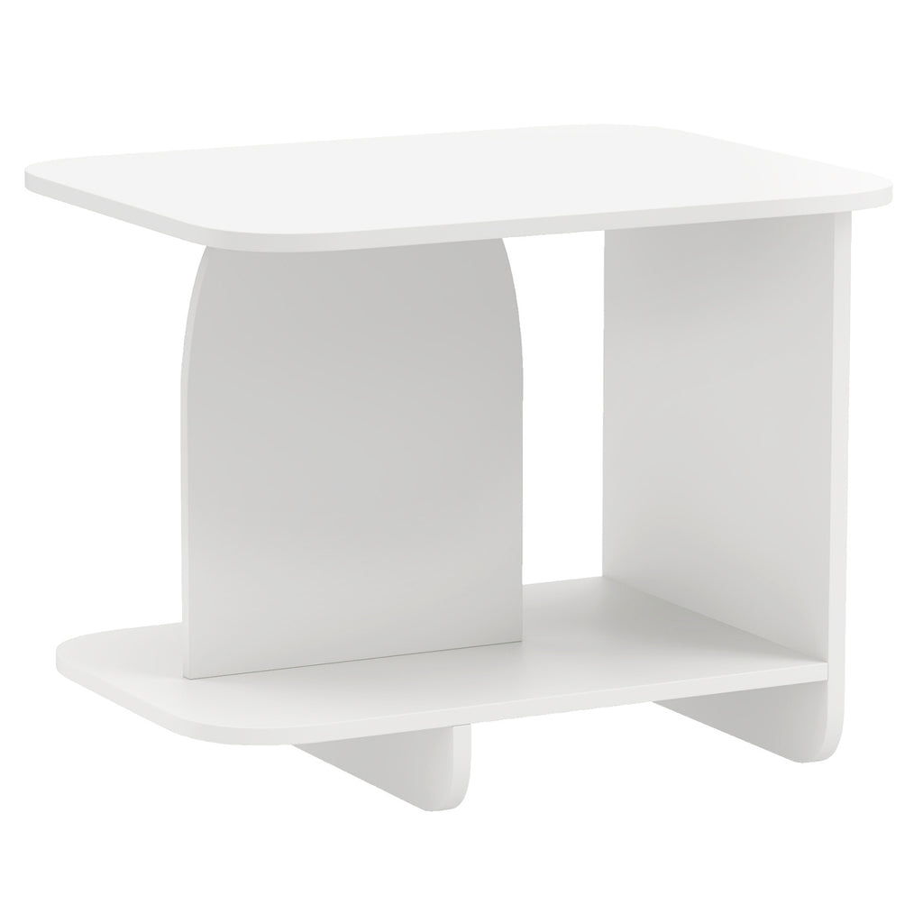 End Table with 2-Tier Storage Shelf, White