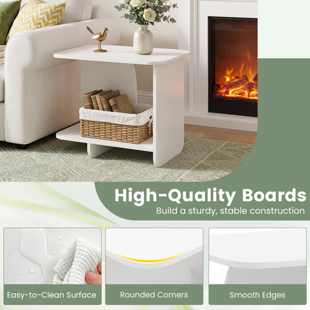 End Table with 2-Tier Storage Shelf, White