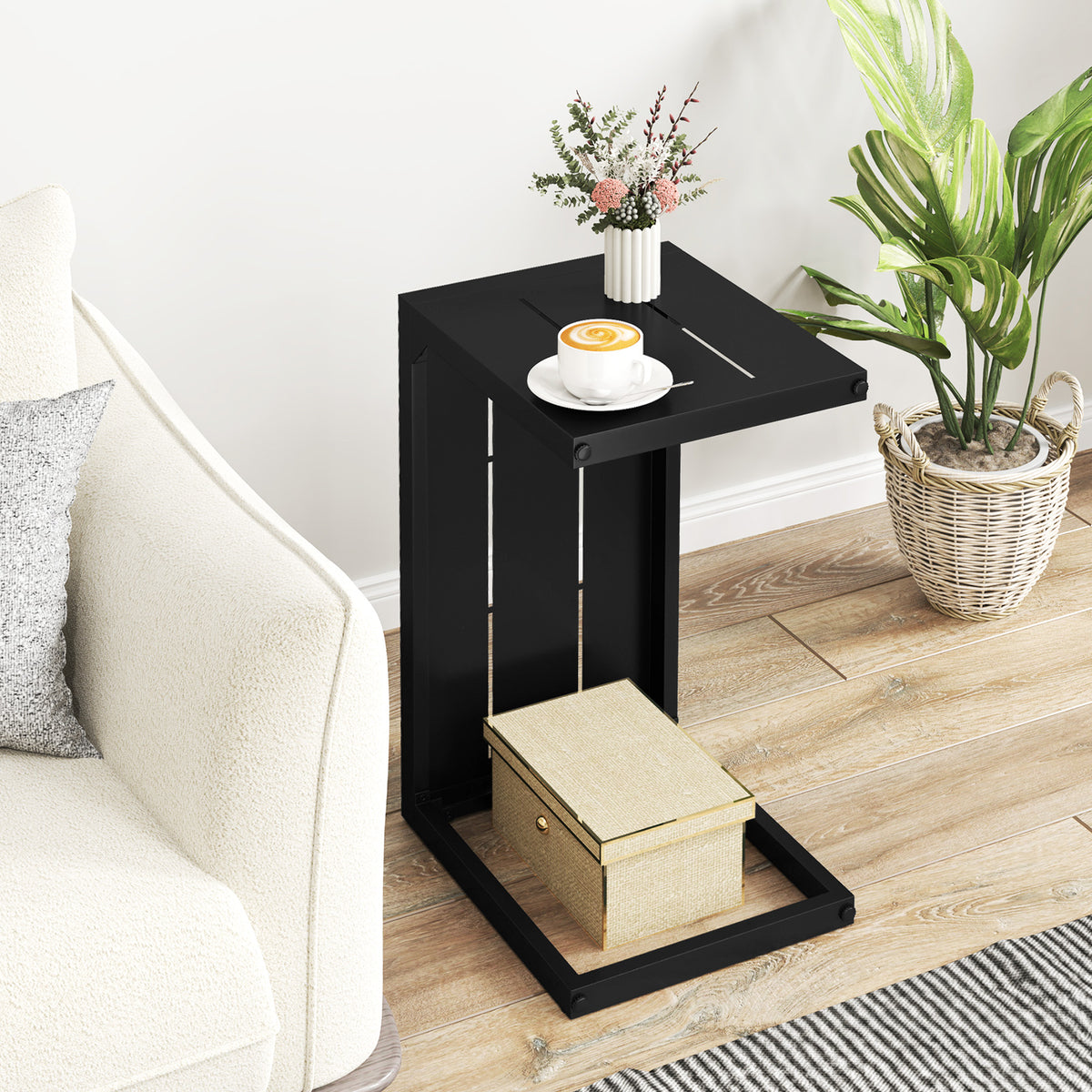 C-Shaped End Table Set of 2, Black - Indoor & Outdoor