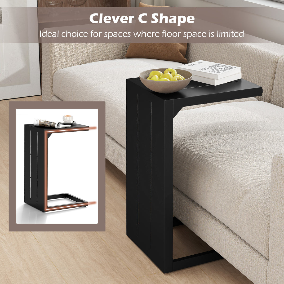 C-Shaped End Table Set of 2, Black - Indoor & Outdoor