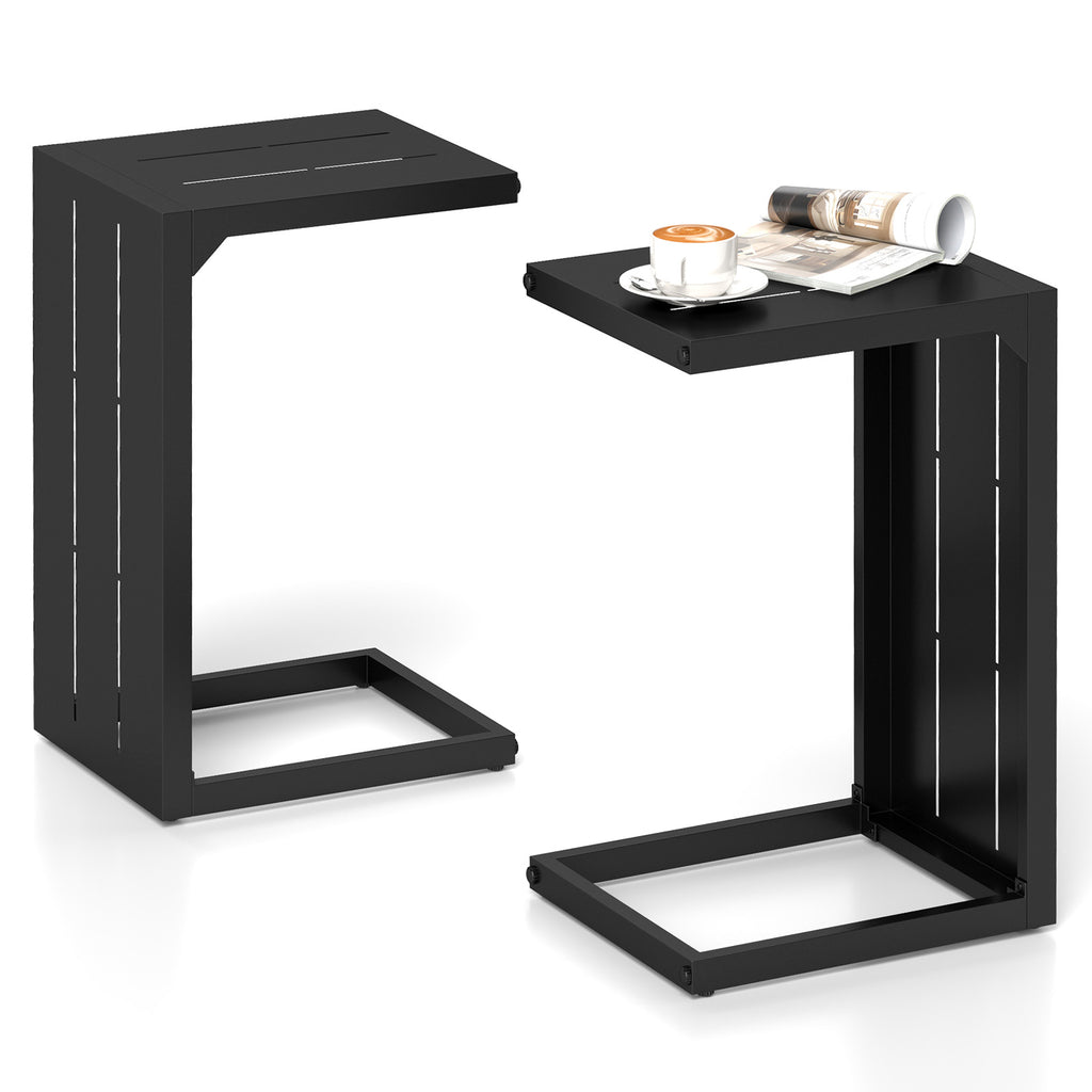 C-Shaped End Table Set of 2, Black - Indoor & Outdoor