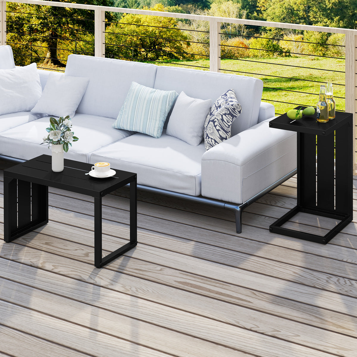 C-Shaped End Table Set of 2, Black - Indoor & Outdoor