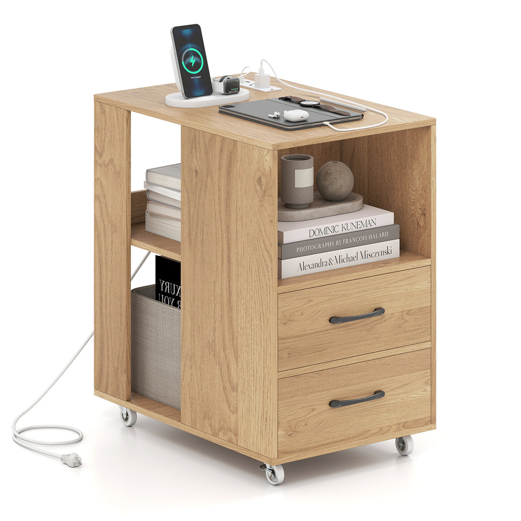 G-shaped Side Table 3-Tier Mobile End Table, Rustic Brown
