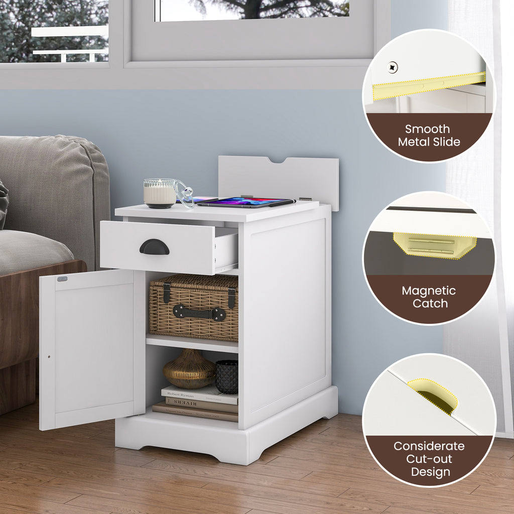End Table with Charging Station and Flip Top – White