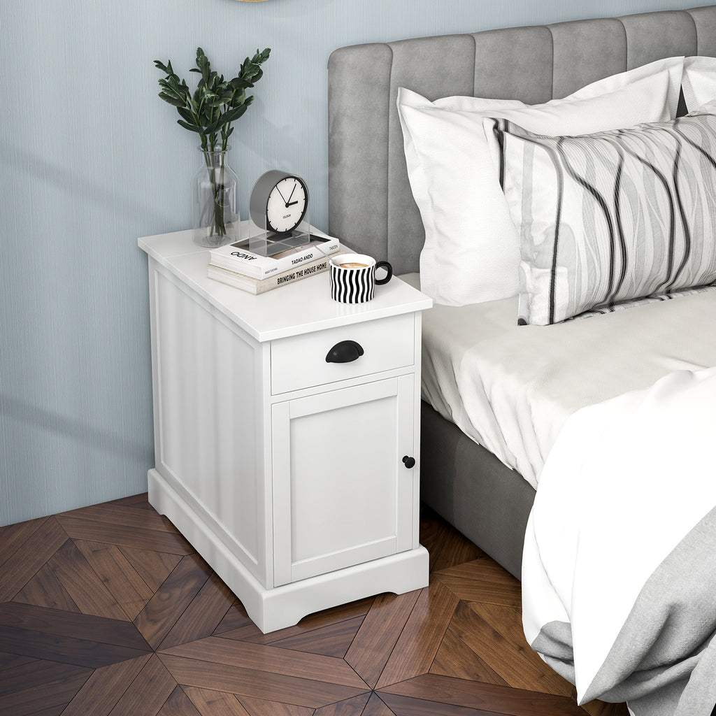 End Table with Charging Station and Flip Top – White