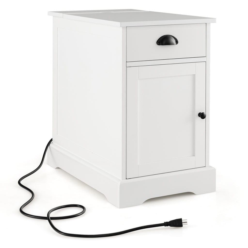 End Table with Charging Station and Flip Top – White