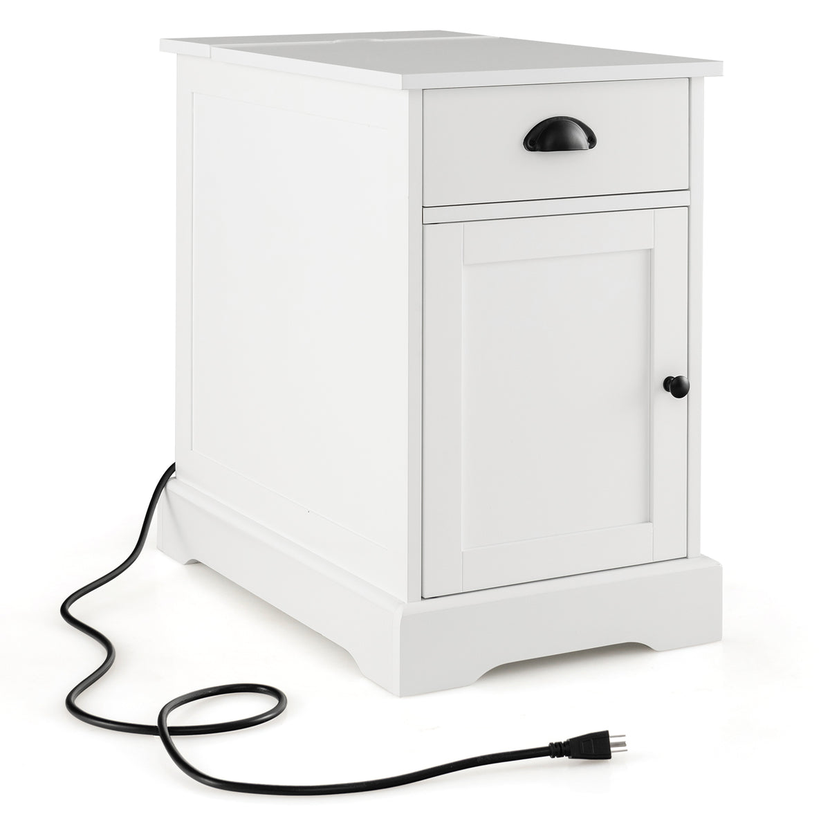 End Table with Charging Station and Flip Top – White