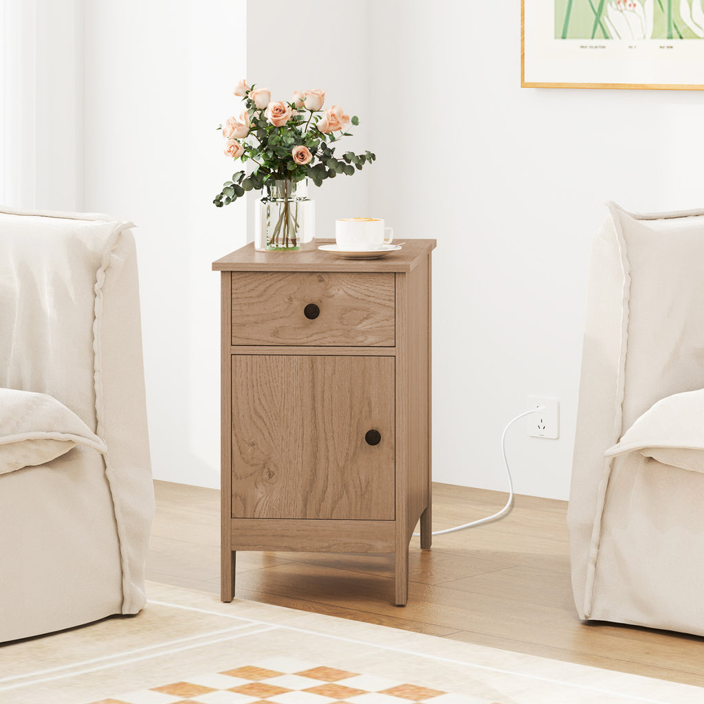 Flip Top End Table with Charging Station - Natural