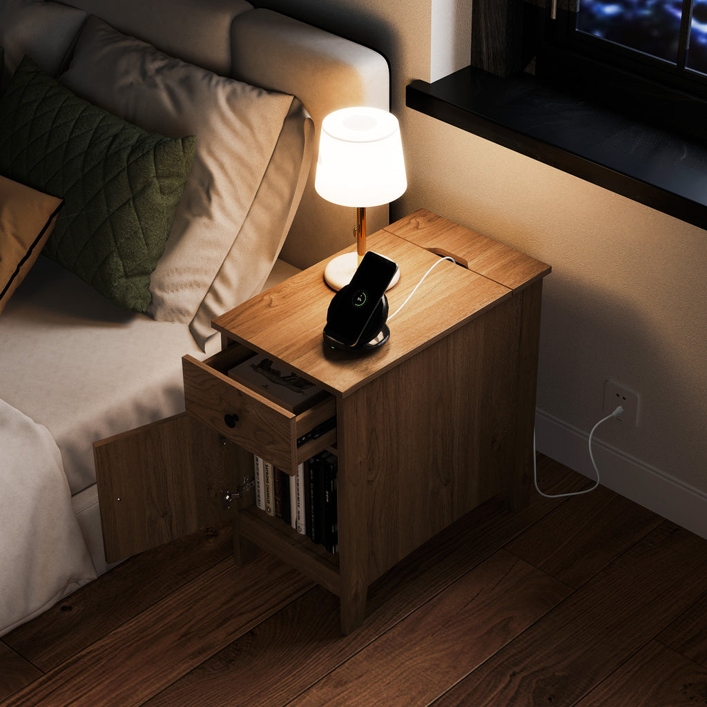 Flip Top End Table with Charging Station - Natural