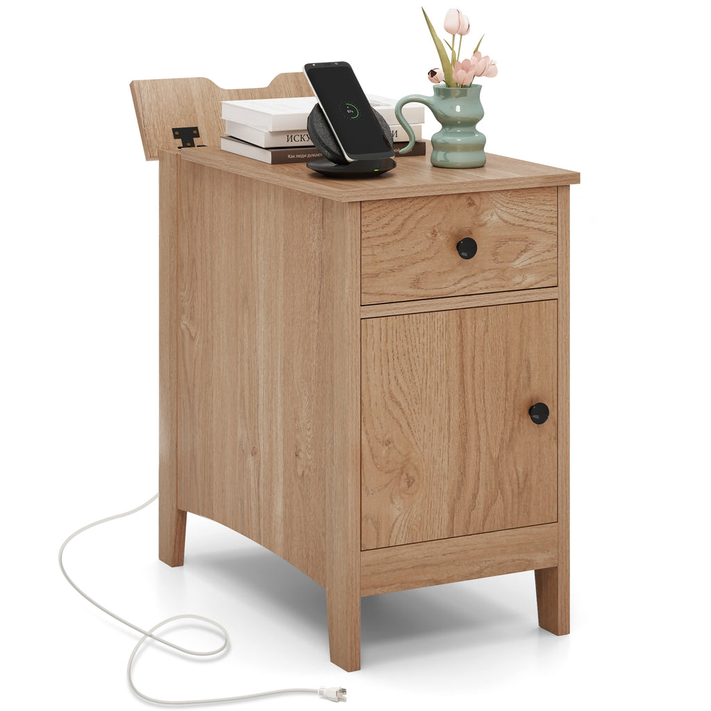 Wooden Nightstand Set of 2 with Pull-Out Tray & Drawers - Natural