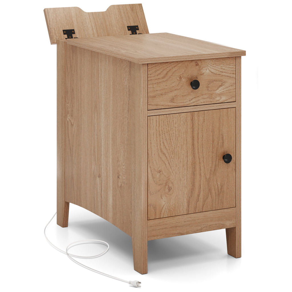 Flip Top End Table with Charging Station - Natural