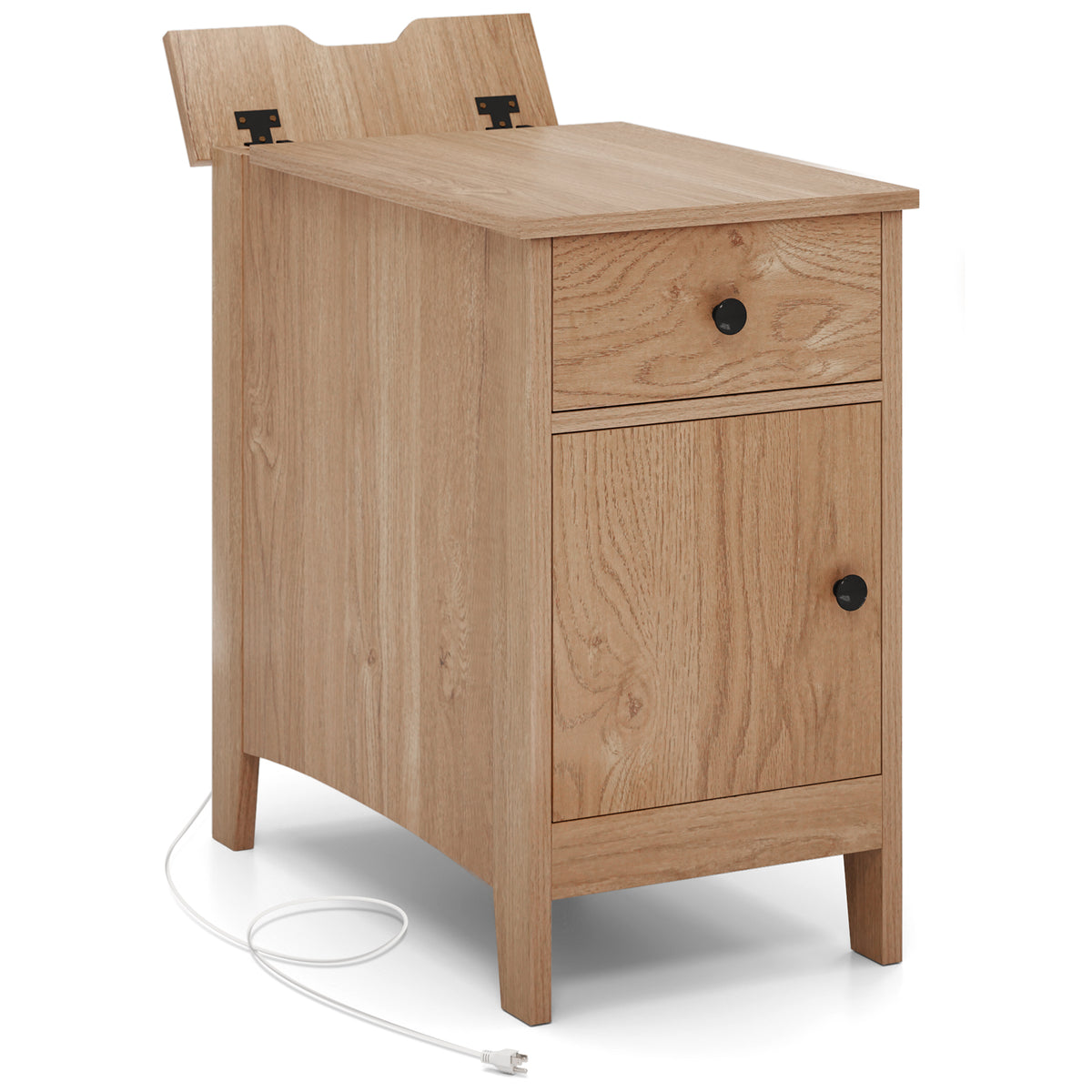 Flip Top End Table with Charging Station - Natural
