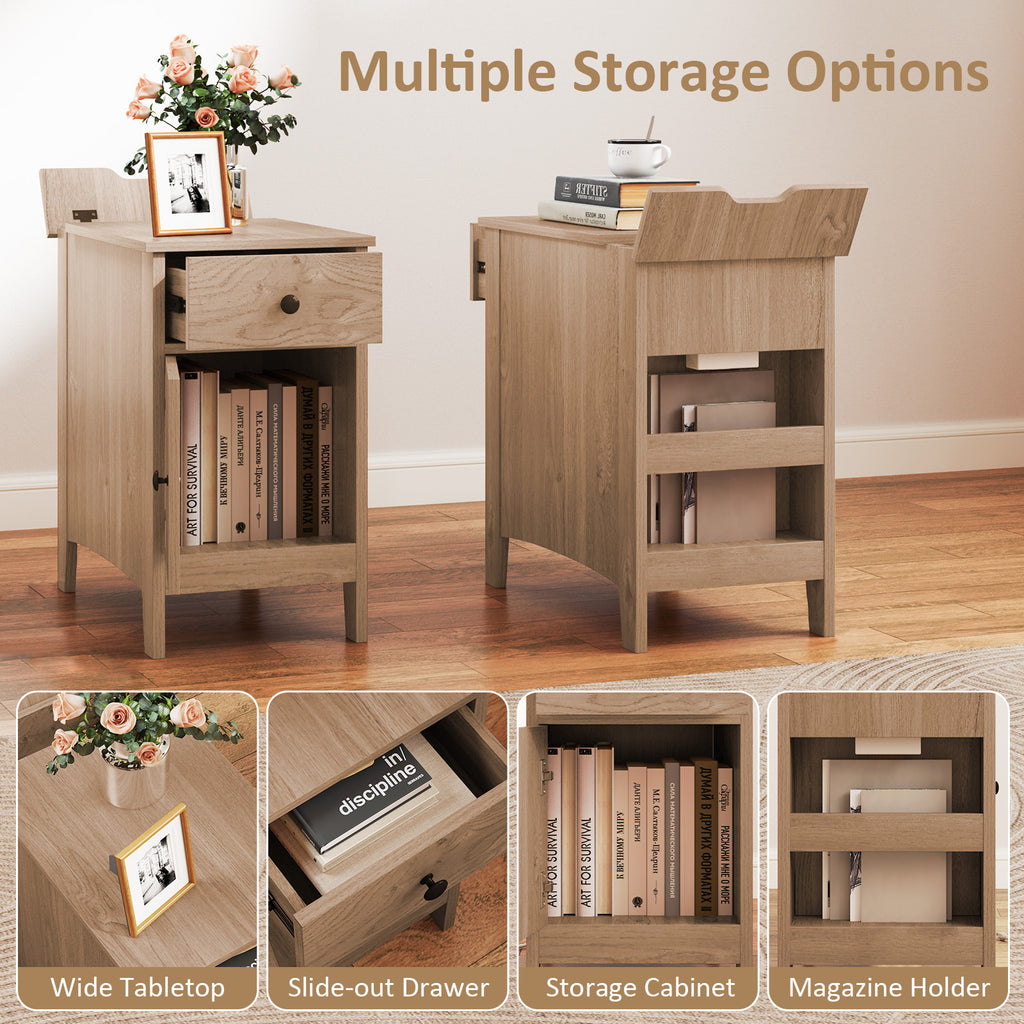 Flip Top End Table with Charging Station - Natural