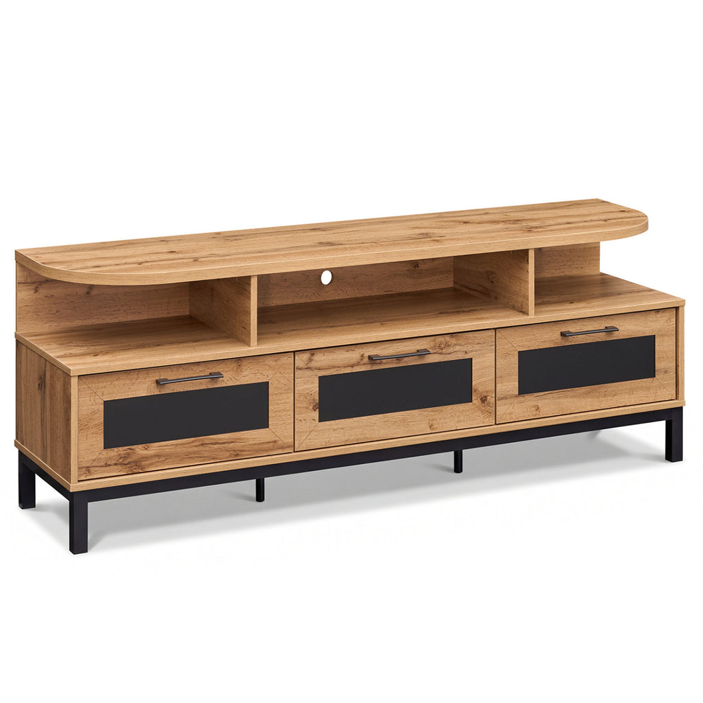TV Entertainment Center with 3 Drawers & Open Shelves - Natural