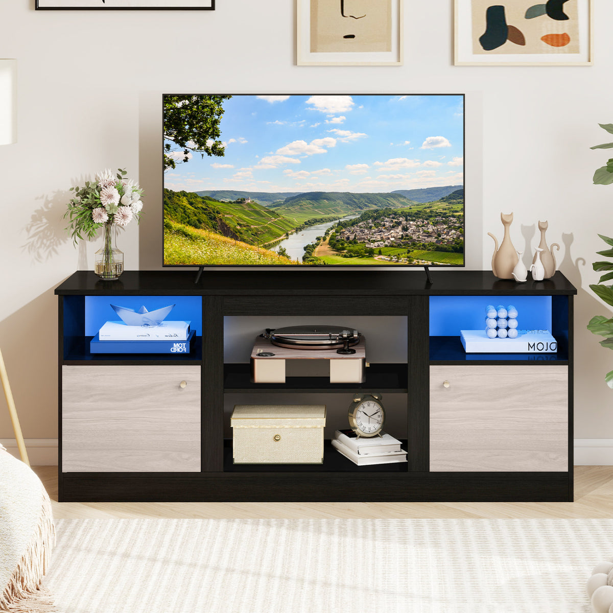 65" TV Entertainment Center with Electric Fireplace - Black