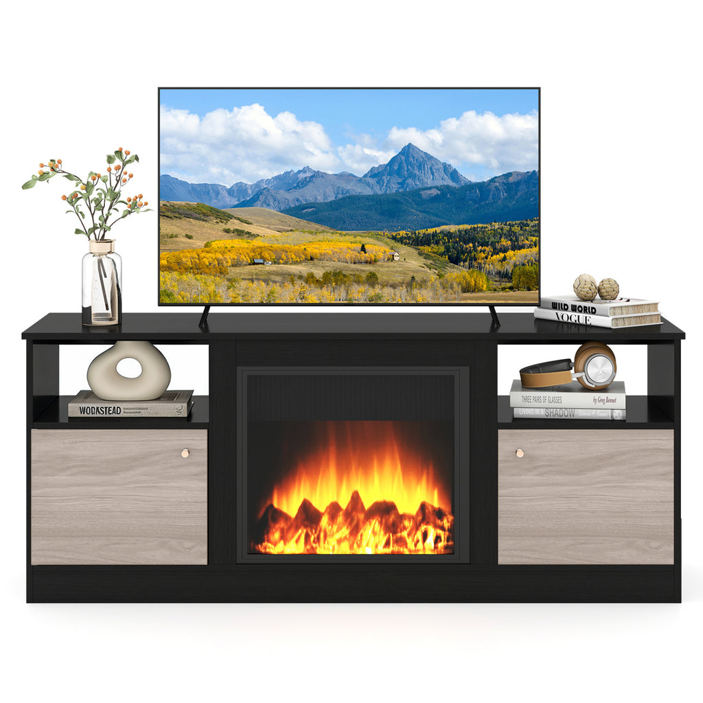 65" TV Entertainment Center with Electric Fireplace - Black