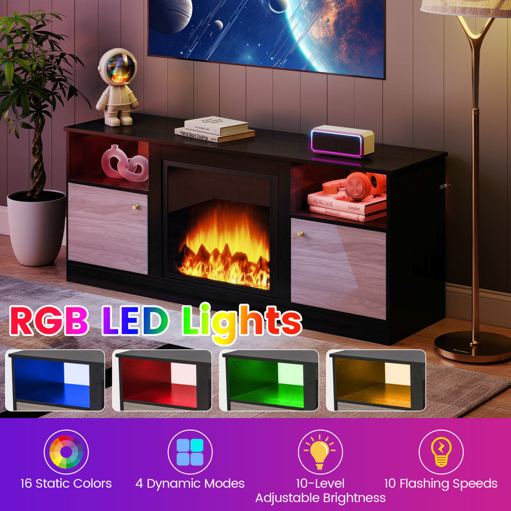 65" TV Entertainment Center with Electric Fireplace - Black