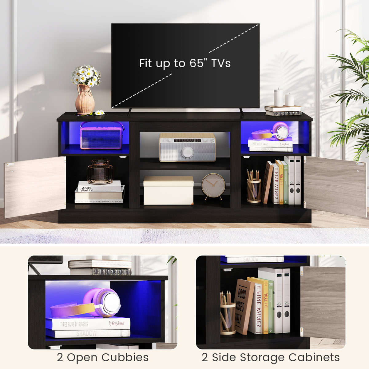 65" TV Entertainment Center with Electric Fireplace - Black