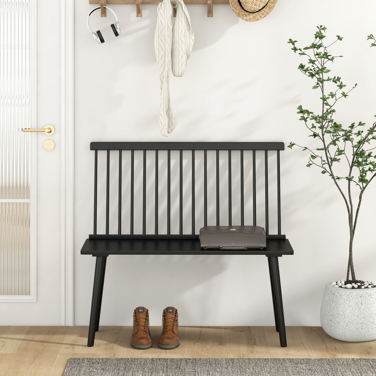 2-Person Dining Bench with Spindle Back - Black
