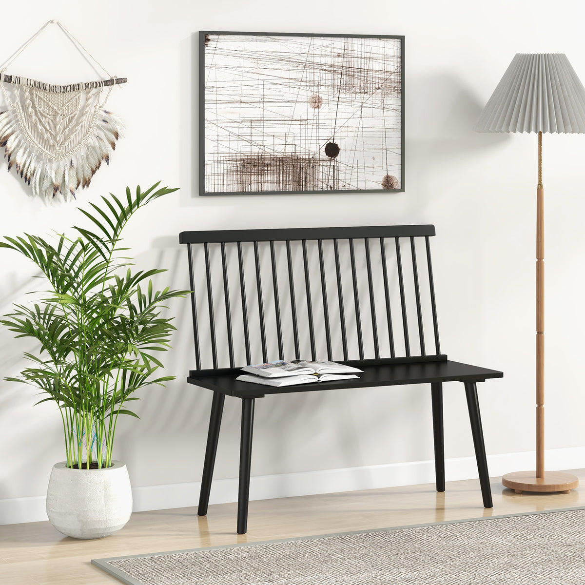 2-Person Dining Bench with Spindle Back - Black