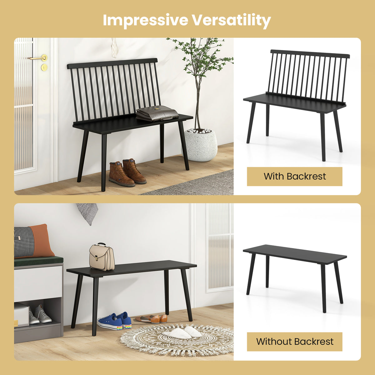 2-Person Dining Bench with Spindle Back - Black