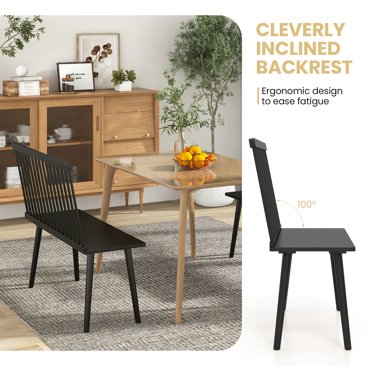 2-Person Dining Bench with Spindle Back - Black