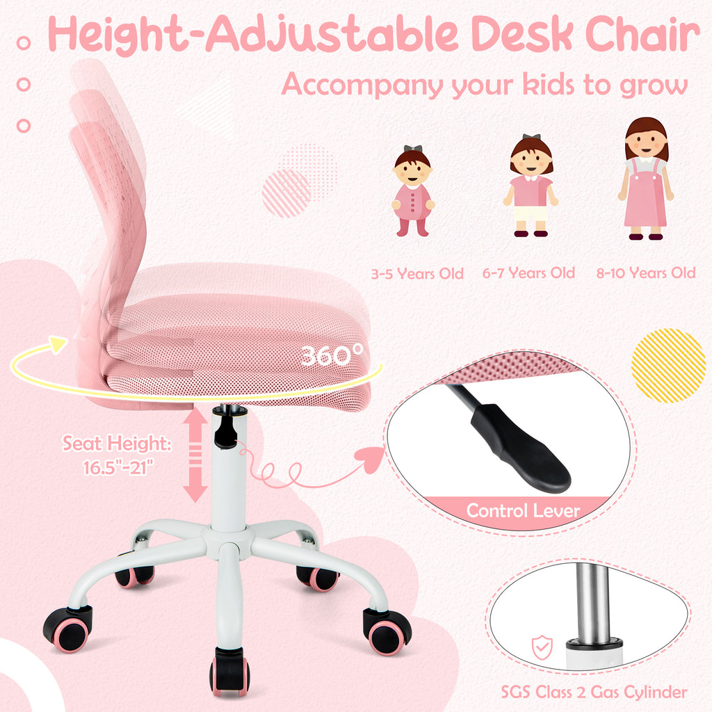 Kids Ergonomic Study Chair with Adjustable Height - Light Pink, 16.5-21 Inches